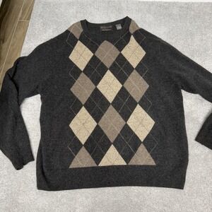 Giasone Sweater Mens XL Gray 100% Cashmere Argyle Diamond Crewneck Pullover